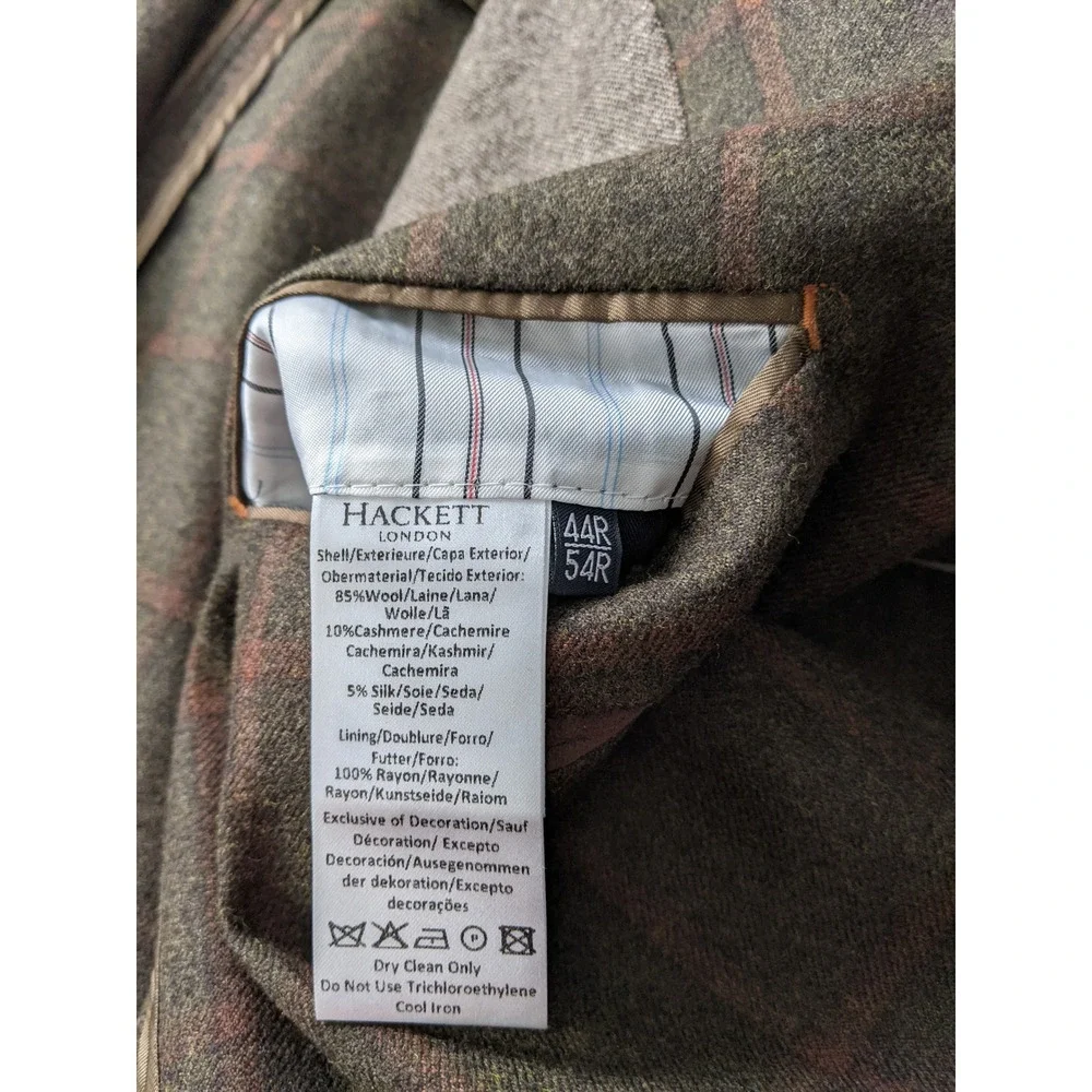 Hackett London Sport Coat Blazer 44R Wool Cashmere Silk Elbow Windowpane Patches
